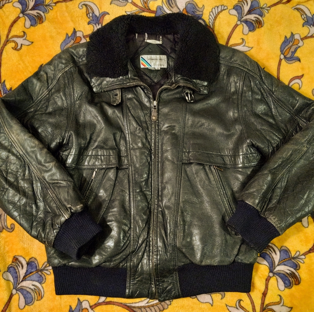 Vintage 80s Members Only Black Leather Bomber Jacket